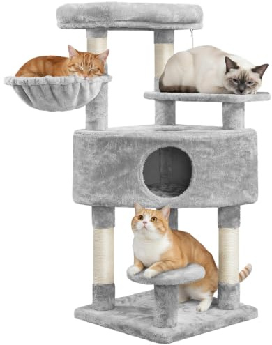 Yaheetech 117 cm Cat Tree for Indoor Cats with Large Top Perch, Light Grey | Cat Tower, Sisal Scratching Posts, Larger Condo, Cat Basket, Stable Structure