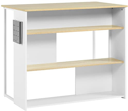 HOMCOM Isla de Cocina Moderna Mueble Auxiliar de Cocina con 3 Estantes Abiertos Portacuchillos Soporte para Microondas y Marco de Acero para Comedor 105x65x90 cm Roble