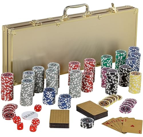 GAMES PLANET Pokerkoffer mit 500 Laser-Chips, Silver/Gold/Black Edition - Auswahl: Gold