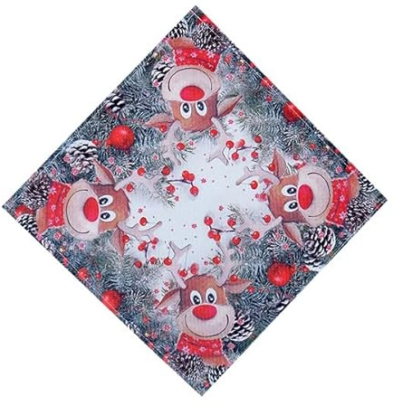 Tischdecke Mitteldecke Tischläufer Deckchen Elch mit roter Nase in den Farben Weiss grau rot lustige Tischdekoration (30 x 30 cm)
