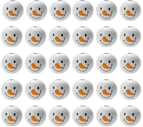JDCMEI 60 Stück Weihnachts-Schneemann-Holzperlen 20 mm/0.78 Für DIY-Crafts-Girlanden