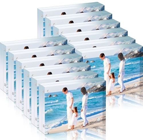 Handepo 12 Pcs Acrylic Picture Frame Bulk Clear Acrylic Photo Frame Magnetic Desktop Display Double Sided 20 mm Thickness Freestanding for Bedroom Living Room Home Office(3.5 x 2.5'')