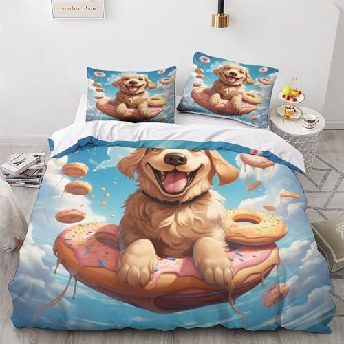 DOUKI cane Biancheria Da Letto,Con Motivo ciambella,stampa cartone animato 3D,Copripiumino in Microfibra Con Cerniera E Federe King（220x240cm）
