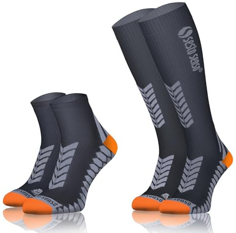 sesto senso 2 Paar Sneaker Laufsocken und Kompressionsstrümpfe Sportsocken Damen Herren 39-42 Graphit