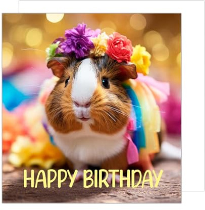 Edition Seidel Premium quadratische Geburtstagskarte mit Umschlag. Glückwunschkarte Happy Birthday Billet Tier Karte Mann Frau Kinder Süßes Meerschweinchen Bunt Blumen (GQ170 SW024)