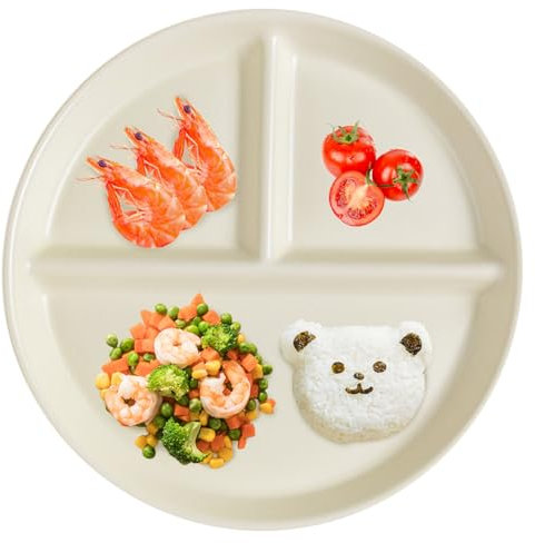 Assiettes Jorzer en Céramique, Rondes, Réutilisables, 3 Compartiments, 20,3 cm, Micro-ondes et Lave-vaisselle, Empilables, Pour Enfants et Adultes
