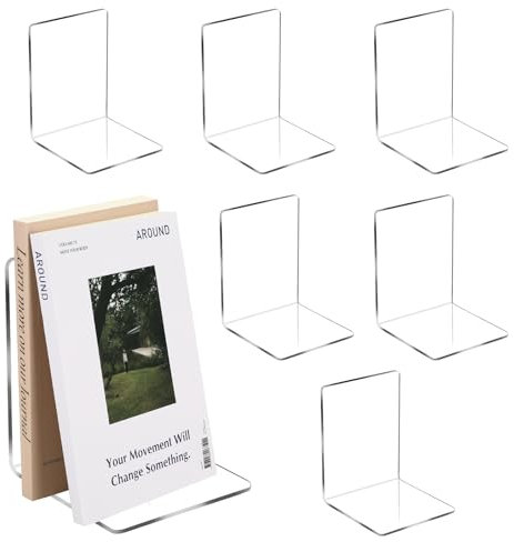 Fermalibri, 6 Pezzi Fermalibri per Mensole in Acrilico, Trasparenti Reggilibri con 24 Tappetino Antiscivolo, Supporto per Libri per Ufficio Scuola Biblioteca Casa - 15x11x11cm