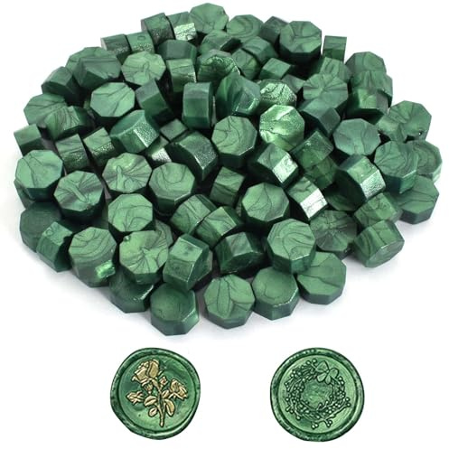 100pcs Sealing Wax Beads, Wax Seal Green, Octagon Beads for Seal Stamp Letters Envelopes Decoration Invitations Cards Gift Wrapping Crafts