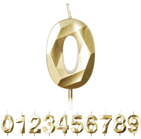 FUZVOL Birthday Cake Candles, Gold Number 0 Candle | Cake Topper Decorations