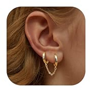Adramata Örhängen för kvinnor 925 silver 14k guldpläterad dubbel cirkel hänge guld silver örhängen för olika öronpiercingar, Helix Tragus Piercing Smycken, 10MM Double Hoops, Sterlingsilver