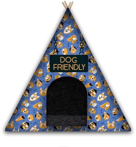 Arco Design Hundezelt Tipi Zelt Katzen Hund Katzentipi Mit Kissen 85x75x75 cm Katzenbett Hundebett Tierbett Maschinenwaschbar Filz Holz Blue Dogs XL