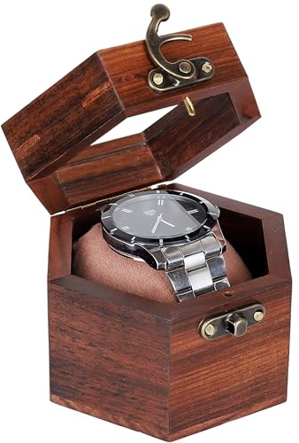 Watch Box for Men, Single Slot Watch Display Case Mens Watch Box Organizer, Dark Rosewood Watch Cases for Men Watch Storage, Valentines Gift Watch Organizer Holder Case for travel with Glass lid
