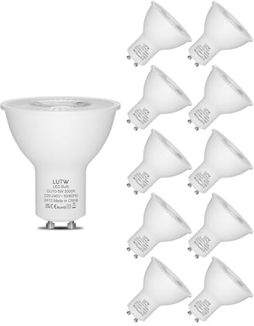 LUTW Ampoule GU10 LED Blanc Chaud 5W, Équivalent 40W Halogène, 510LM 3000K Ampoules Spot LED GU10, Angle du Faisceau 120°, Non Dimmable, Sans Scintillement, Lot de 10