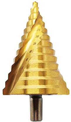 Großer, titanbeschichteter Stufenbohrer, 6–65 mm, HSS-Spiralnut-Kegellochschneider Kompatibel mit Metall und Stahl