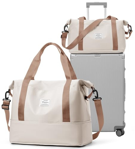 HPLQQ Weekenderväska Dam Sportväska 40x20x25 Ryanair Handbagageväska 40x30x20 Sjukhusväska Reseväska Badväska Träningsväska för Flygresor, C01-Beige Brun