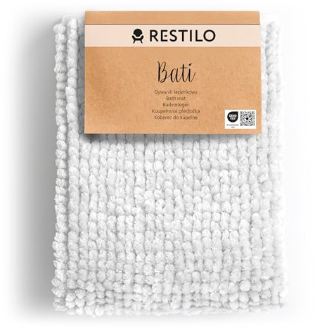 RESTILO Tappeto Bagno Antiscivolo 50 x 70 cm Tappetino da bagno super assorbente Bianco Bati