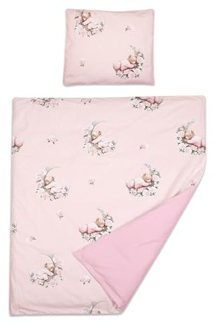 Baby Comfort 2-teiliges Set aus Bettbezug und Kissenbezug 80x70 cm für Kinderbett, Wiege oder Kinderwagen (blühender Mond)