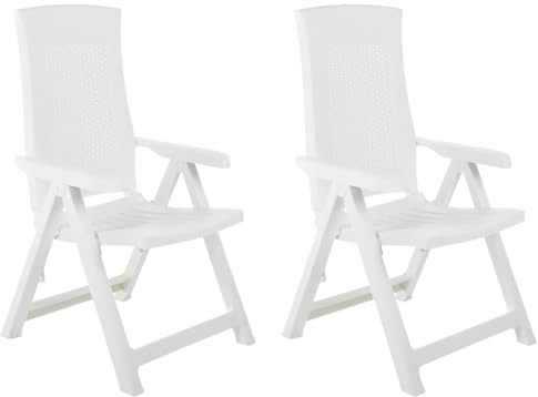 Verstellbare Gartenstühle 2 Stk. aus Kunststoff,Weiß,mit Verstellbarer Rückenlehne,Klappbar,Witterungsbeständig,Relaxsessel Garten,Gartensessel mit Liegefunktion,Terrassenstuhl Außen,59 x 67 x 106 cm
