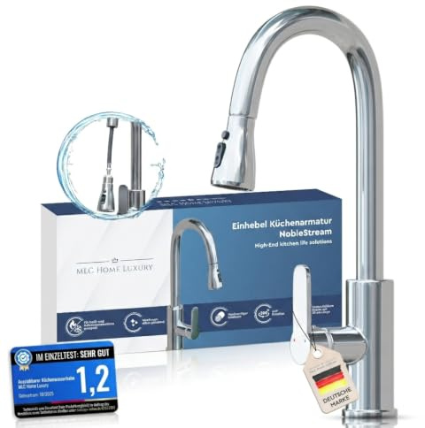 MLC Home Luxury® Küchenarmatur – 360° Wasserhahn Küche mit ausziehbarer Brause, Edelstahl Spültischarmatur Hochdruck, Einhebelmischer für Küche