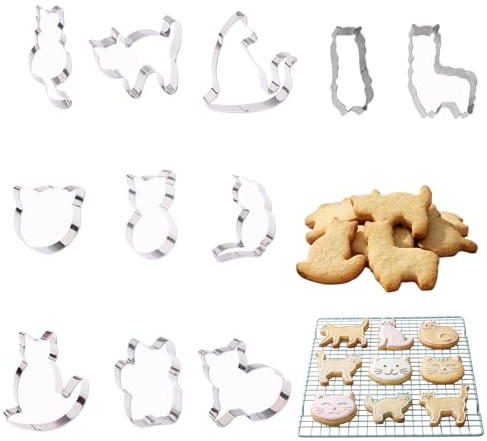 11 pcs Cortador Galletas de Gato de Acero Inoxidable Cookie Cutter con Forma de Linda Alpaca Moldes Galletas Infantiles con Forma de Animales Accesorios Hornear para Decoración de Pastelería Fondant