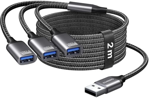 KiWiBiRD USB Verteiler USB Splitter 1 zu 3, USBA Verlängerungs Kabel 2M | Erweiterung für Stromversorgung Datenübertragung, Kompatibel mit PC Laptop AutoDarts Kamera Drucker PS5 Tastaturen Mäusen