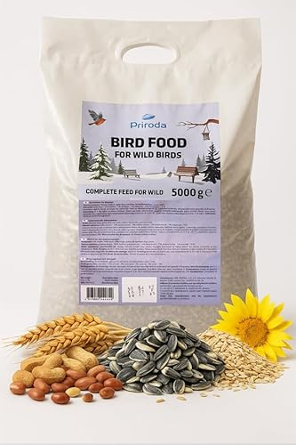 Priroda Wildvogelfutter 5 kg – Ganzjahres-Körnermischung für Wildvögel – mit Weizen, Hirse & Sonnenblumenkernen – 12% Protein