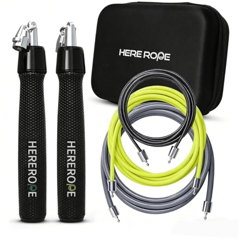 Hererope 3-i-1 viktad hopprep, utbytbara vikter 1/6 lb, 1/4 lb, 1/2 lb, 360-graders rotation, justerbar längd, ergonomiskt läderhandtag (limegrön)