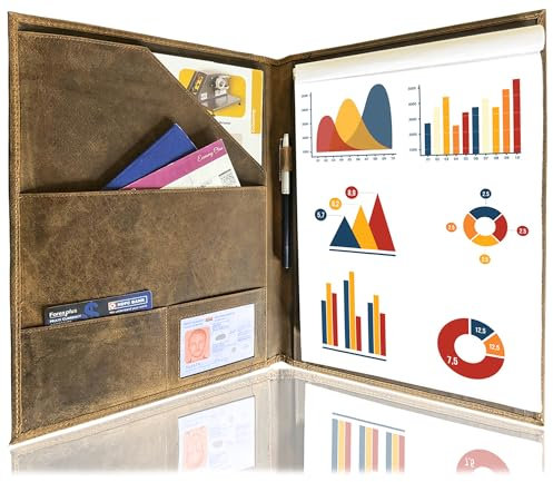 Schreibmappe a4 Leder - Ledermappe Dokumenten-Mappe Konferenzmappe Aktenmappe, Arbeitsmappe DIN A4 von Rustic Town (Braun)