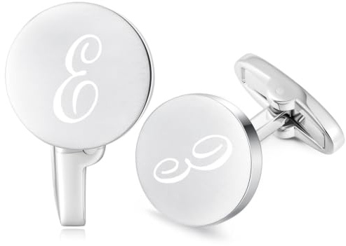 Honey Bear brev initialer bokstav manschettknappar män rostfritt stål bröllop manschettlänk manschettknapp borstat silver (E), 17mm, Koppar, Ingen ädelsten