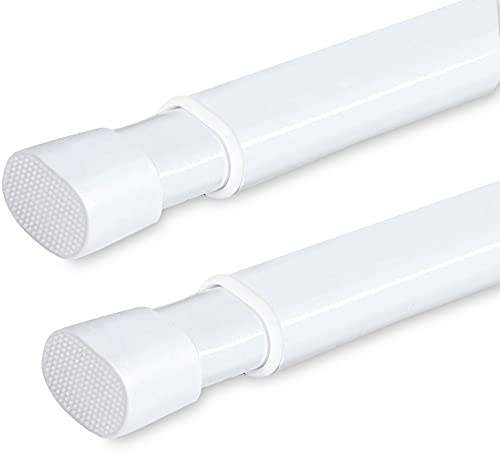2 Pack Tension Rod Oval Spring Tension Curtain Rod Adjustable 36 to 60 Inches Small Short White Tension Rods No Drilling Spring Loaded Curtain Rods For Doors and Windows, 36-60 Inch, White