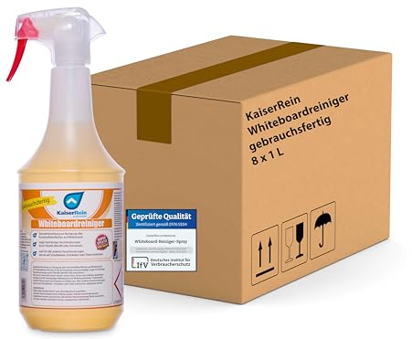KaiserRein 8 x 1L (Karton) Whiteboard Reiniger Spray vielseitig verwendbar für Kunststoffoberflächen I Whiteboardreiniger gegen permanent Stifte I Tafelreiniger
