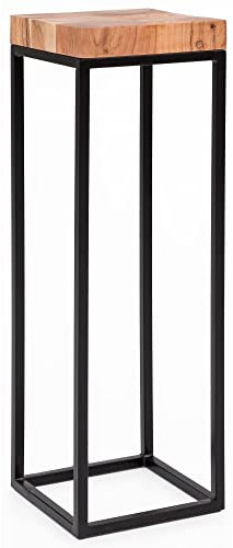 möbelando Beistelltisch 30 x 97 x 30 cm WL5.654 Akazie Metall Anstelltisch Hoch | Industrial Style Tischchen Wohnzimmer | Holztisch mit Metallbeinen | Abstelltisch Blumentisch Naturholz Dekotisch