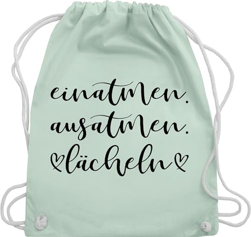Shirtracer Turnbeutel Rucksack - Sprüche Statement mit Spruch - Einatmen Ausatmen Lächeln - Unisize - Pastell Grün - beutel+rucksack+mit+sprüchen sprueche inhale beutel sprüchen spruechen exhale