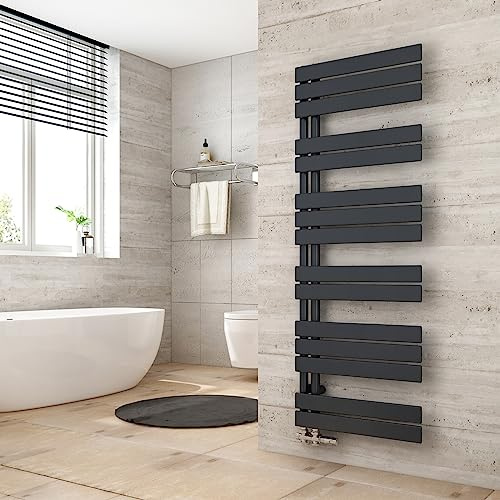 Heilmetz Scaldasalviette bagno a tubo piatto 1385 x 500 mm，Radiatore portasciugamani monofacciale ，attacco laterale per portasciugamani ad acqua calda, Antracite