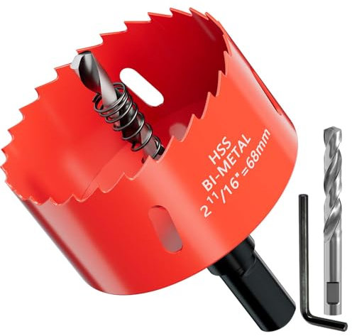 GARHWAL Sega a tazza bimetallica da 68 mm, corona di perforazione, trapano a foro, con adattatore per asta triangolare e punta di centraggio, ideale per scatola da parete cava, faretto LED, presa