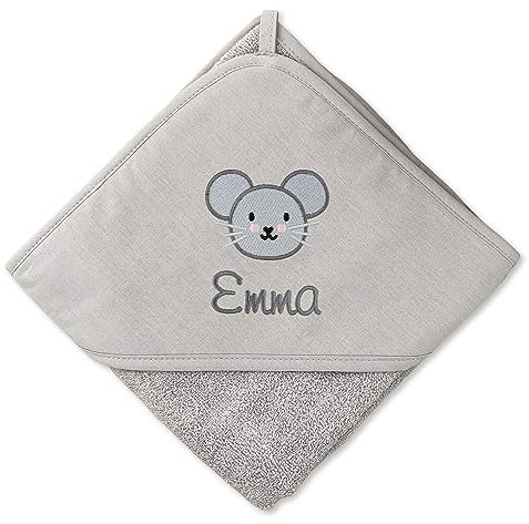 Asciugamano con cappuccio per neonati e bambini con nome personalizzato per ragazzi e ragazze, in 100% cotone, asciugamano per bambini e bambini (grigio, 75 x 75 cm)