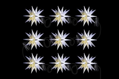 DecoTrend GmbH Sterntaler Sternenkette | Weihnachtsstern Kette | 9 Sterne | 18 Zacker | Weiß | 16cm | Innen und Außen | LED | Netzstecker | mit Timer