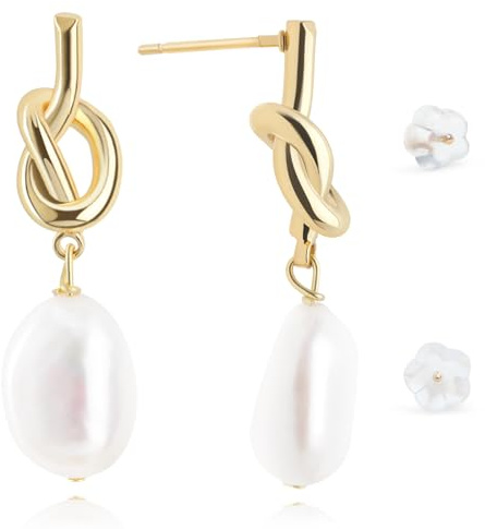 QICSTELAR AA+ Baroque Pearl Drop Earrings – 14k Gold Plated, Hypoallergenic, Minimalist Design, Luxury Gift for Women, Perfect for Birthdays, Anniversaries & Weddings