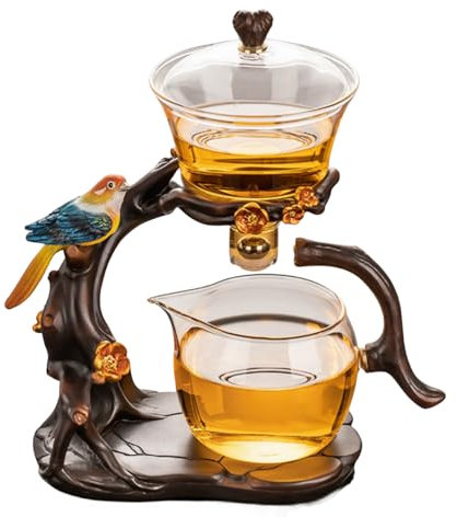 Fire Kirin Lazy Kungfu - Set da tè in vetro semi automatico con teiera rotante a goccia con infusore resistente al calore (trasparente, solo teiera)