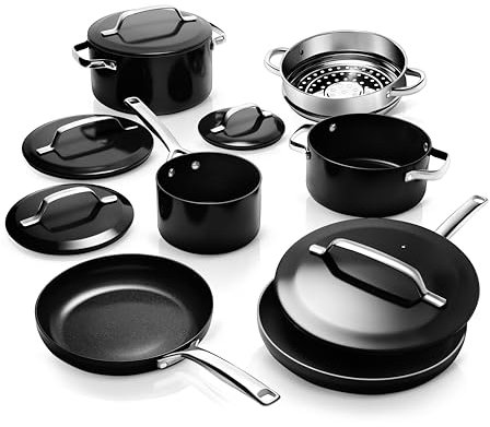 Gotham Steel Modern 11 Pc Ceramic Pots and Pans Set Non Stick, Kitchen Cookware Sets, Non Stick Pots and Pan Set, Ceramic Cookware Set, Pot and Pan Set, Non Toxic Cookware Set, Dishwasher & Oven Safe…