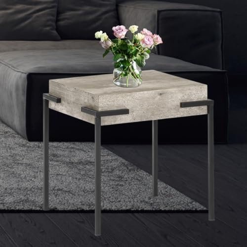LEBENSwohnART Design Beistelltisch CRETO 40cm grau Beton-Optik schwarzes Metallgestell Sofatisch Wohnzimmertisch
