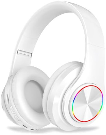 ZZOSRDR Bluetooth Headphones Over Ear, Foldable Lightweight Wireless Headset, Wireless Headphones with Built-in Mic, FM, SD/TF for Online Class, Office, PC, Phone (White)