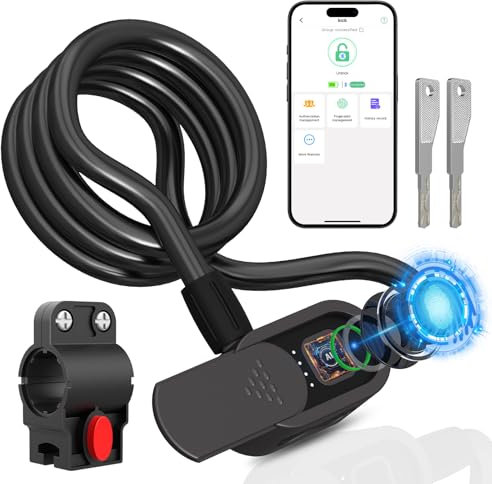 Fingerprint Bike Lock Cable, Eseesmart Keyless Bike Lock Chain Heavy Duty Anti-Theft Bicycle Lock Waterproof 1.5M Stainless Steel Cable Bike Lock with Mounting Bracket (Black, 4.92Feet Long)
