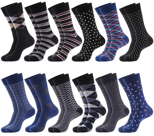 12 Pack Dress Socks for Men- Fancy Argyle and Classic Pattern Dress Socks