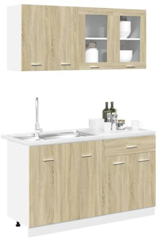 IKAYAA Mueble de Cocina 4 Piezas, Cocinas Completas, Cocinas Completas, Muebles De Cocina por Modulos, Mueble Fregadero Cocina, Armario Inferior, Armario Colgante Cocina Blanco con Brillo