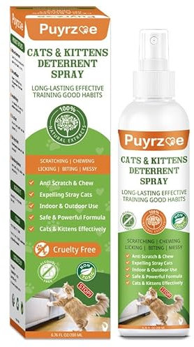 puyrzoe Natural Cat Repellent Spray, Kitten Cat Deterrent Spray Indoor Outdoor, Anti Scratch Cat Spray for Furniture, Sofas, Curtains, Plants, Cat Spray Deterrent to Keep Pet Off Limits Areas 200 ml