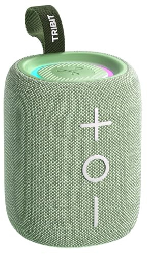 Tribit StormBox Mini+ bärbar Bluetooth-högtalare, 12 W, 360° ljud, grön | 12H speltid, IPX7 vattentät, RGB-lampor, anpassad EQ, BT5.4, trådlös, inbyggd mikrofon, typ-C, TWS, AAC/SBC, hem, utomhus