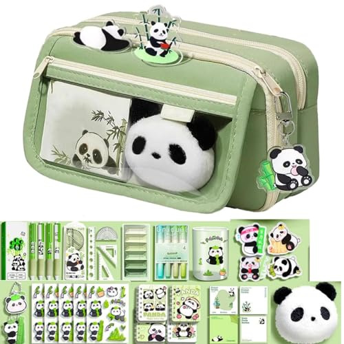 Panda Federtasche, Niedliches Federmäppchen Für Die Schule, Panda Große Kapazität Federmappe, Panda-Briefpapieretui Mit Reißverschluss Für Schule, Mehrschichtige Federtasche Mit Aufklebern Für Kinder