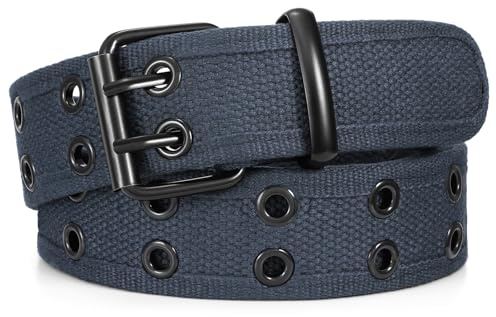 JasGood Nietengürtel Doppelloch Tülle Leinwand Arbeitsgürtel für Herren Damen Unisex Lässiger Webgürtel Stoffgürtel Schwarz Gürtel für Jeans Pants