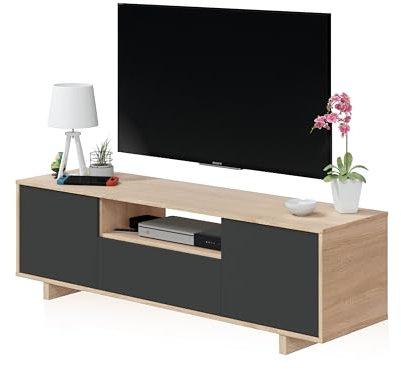 duehome | Modulo TV, Mueble de Salon, Juego de Muebles, Modelo Lino, Acabado en Roble Canadian y Gris Antracita, Medidas: 150 cm (Ancho) x 46 cm (Alto) 41 cm (Fondo)